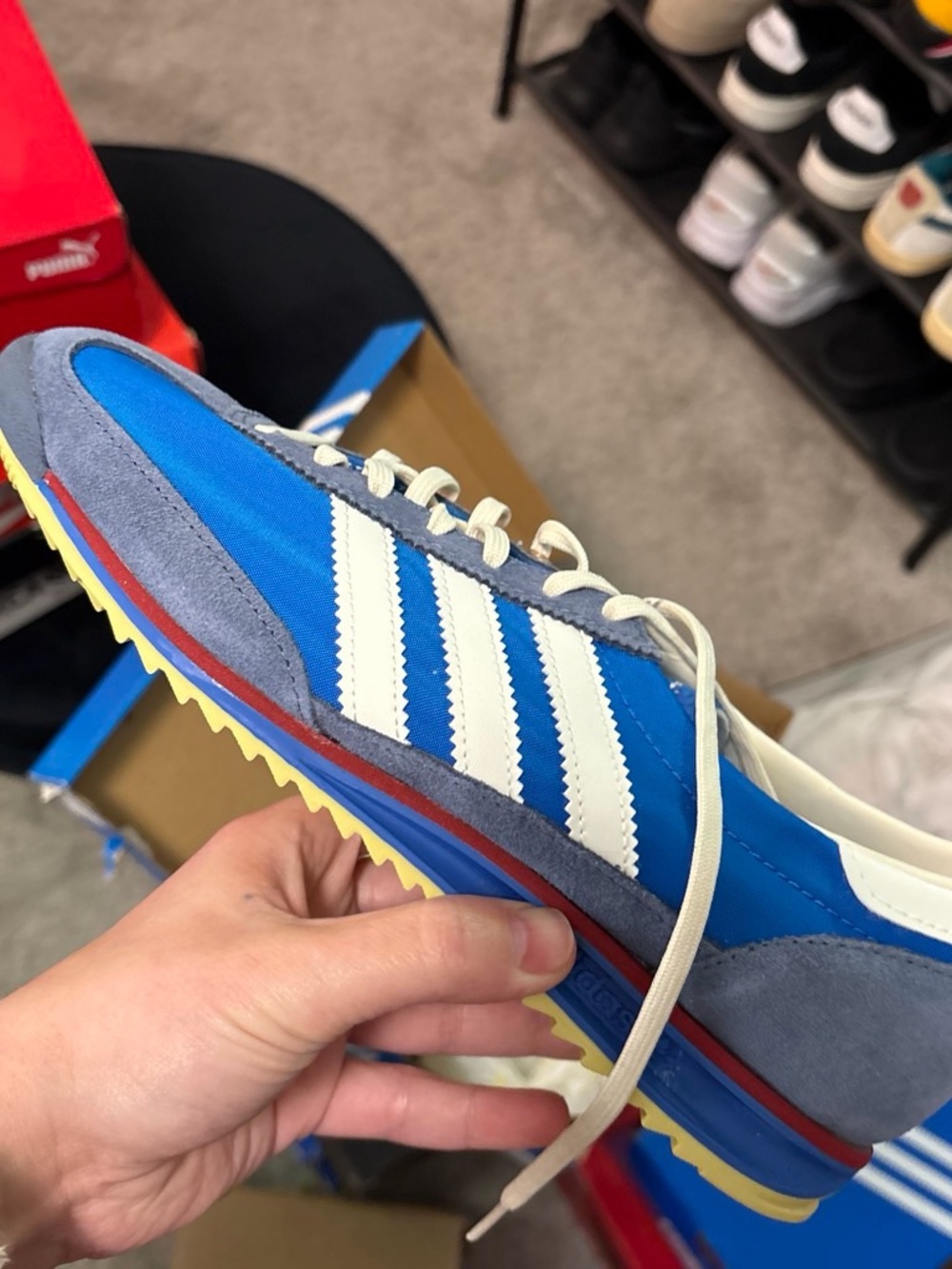 adidas Blue & White Retro Trainer with Yellow Outsole